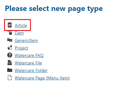 select page type: Article