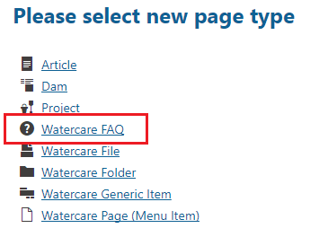 select FAQ from list of page types
